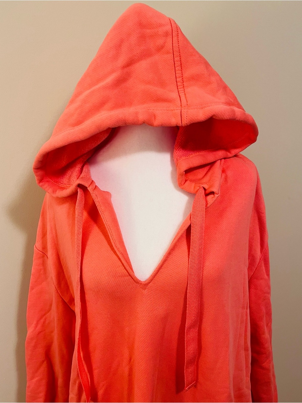 Coral V-Neck extra long Hooded swimsuit cover-up